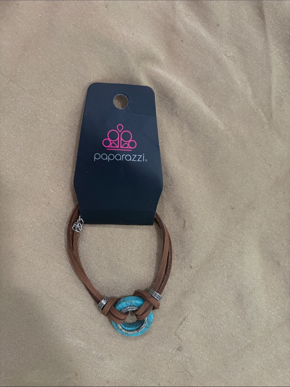paparazzi Brown Leather Bracelet with Turquoise Accent Ring